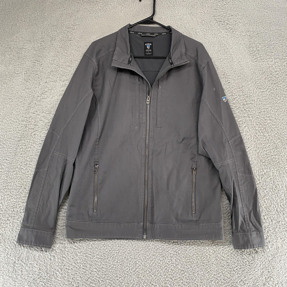 Kuhl Jacket Mens Large Gray Canvas Full Zip Lined Outdoor Hiking Style 7247